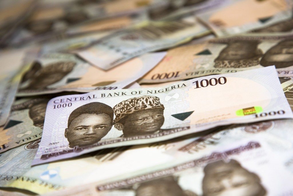 1000 naira bills, Nigerian currency.