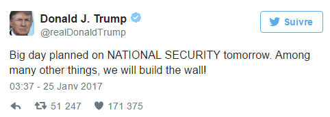 Grand jour prévu demain sur la SÉCURITÉ NATIONALE. Parmi beaucoup d'autres choses, nous allons construire le mur !
